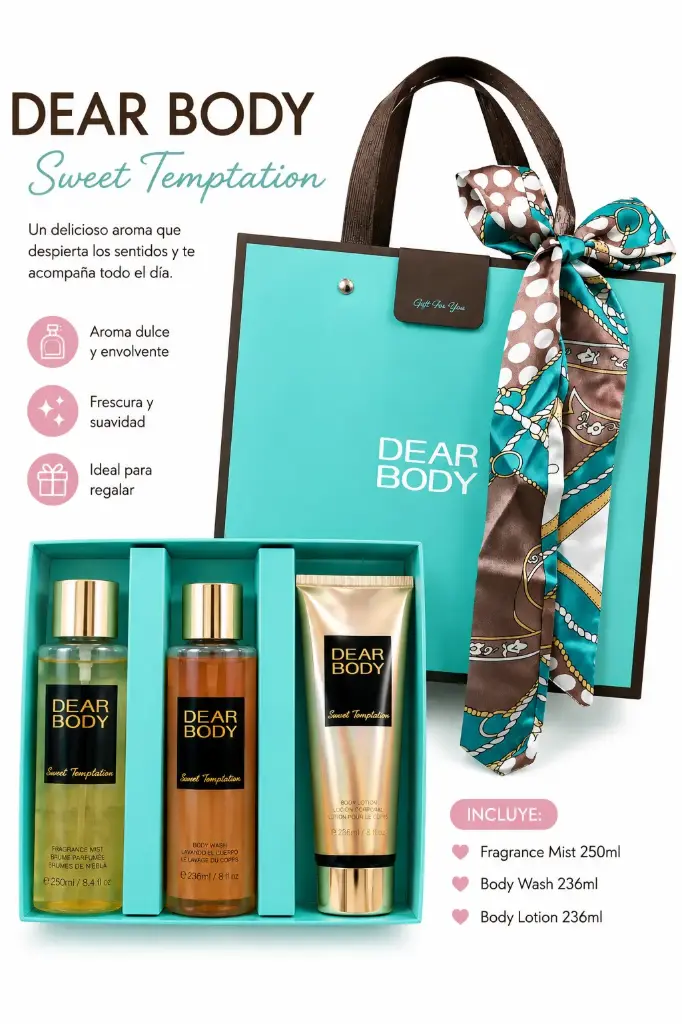 SET 3 PCS LOCION+BRUMA+SHOWER GEL DEAR BODY SWEET TEMPTATION