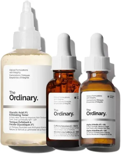 SET 3 PASOS PARA PIEL RADIANTE Y UNIFORME ACIDO GLICOLICO+CAFEINA+HA THE ORDINARY