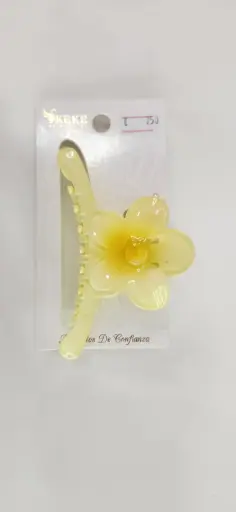 PRENSA PARA EL CABELLO DE UNA SOLA PIEZA COLOR AMARILLA CON UNA FLOR